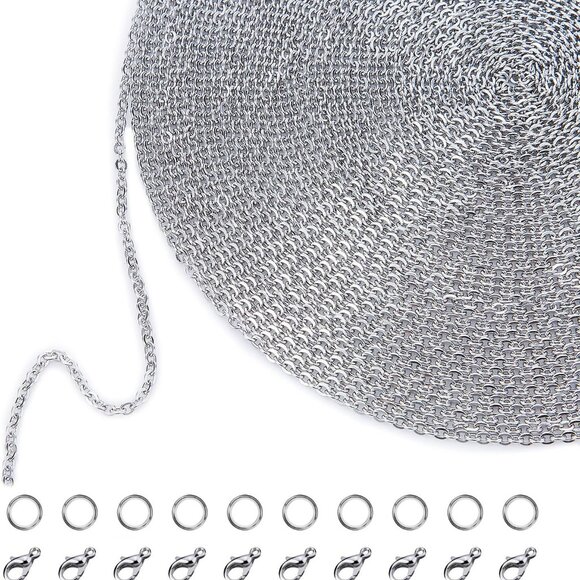 33 Feet Necklace Chains Stainless Steel DIY Link Chain Necklaces with 20 Lobster - Picture 1 of 6